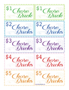 Colorful Chore Bucks