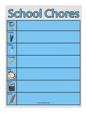 Blue School Activities Chore Chart