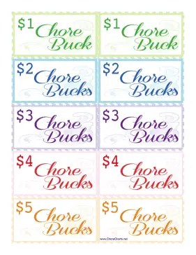 Colorful Chore Bucks