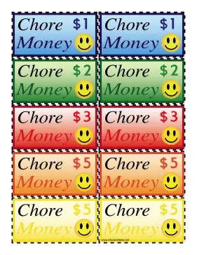 Colorful Smiley Face Chore Money