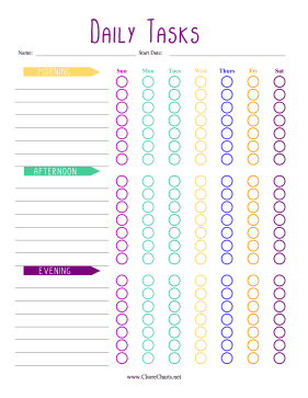 Daily Tasks By Time Of Day