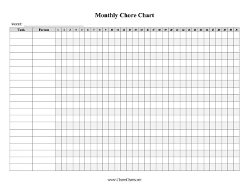 Family Monthly Chore Chart