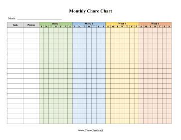 Family Monthly Chore Chart By Week