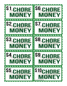 Green Chore Money Bills