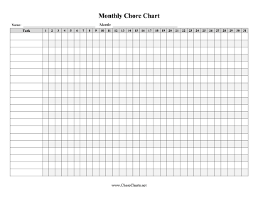 Individual Monthly Chore Chart