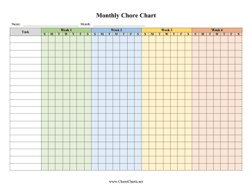 Individual Monthly Chore Chart By Week