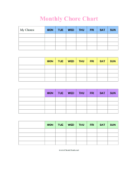 Monthly Chore Chart with Pastel Colors