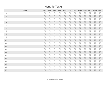 Monthly Tasks Chore Chart