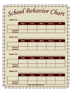 School Monthly Behavior Chart