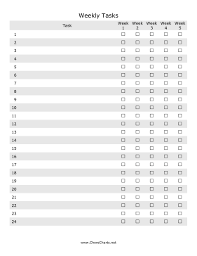 Weekly Tasks Chore Chart